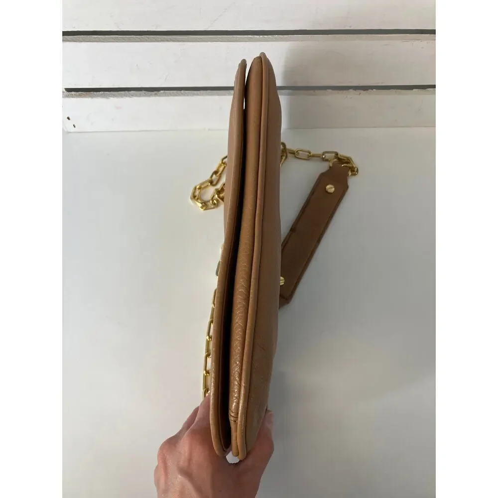 TORY BURCH SMALL LIGHT BROWN PEBBLED LEATHER CROSSBODY BAG